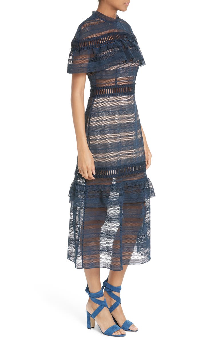 Self-Portrait Ruffle Sleeve Lace Midi Dress, Alternate, color, 