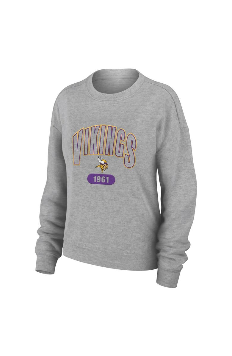 WEAR by Erin Andrews Women's WEAR by Erin Andrews  Heather Gray Minnesota Vikings Plus Size Knitted Tri-Blend Long Sleeve T-Shirt & Pants Lounge Set, Alternate, color, Heather Gray