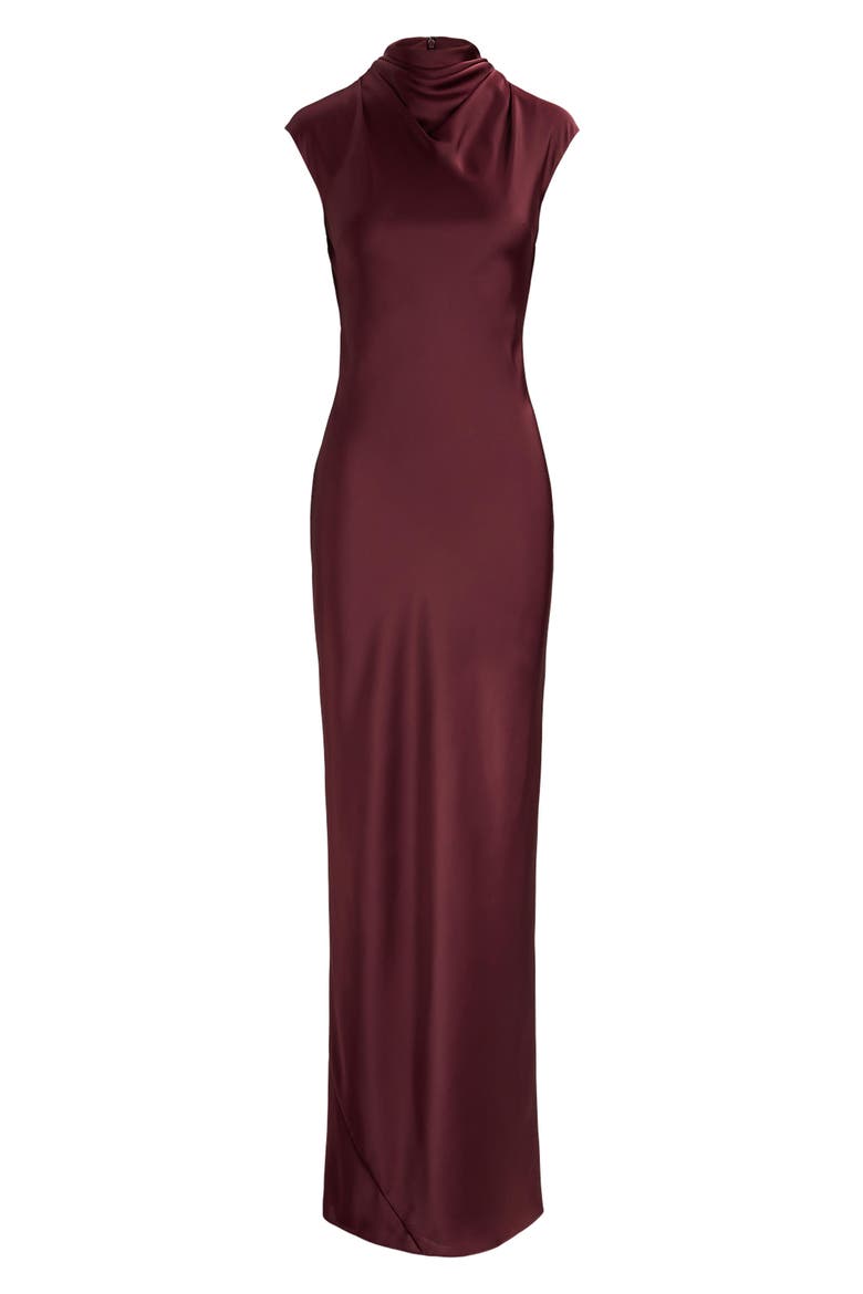 Cowl Neck Satin Maxi Dress, Alternate, color, RED