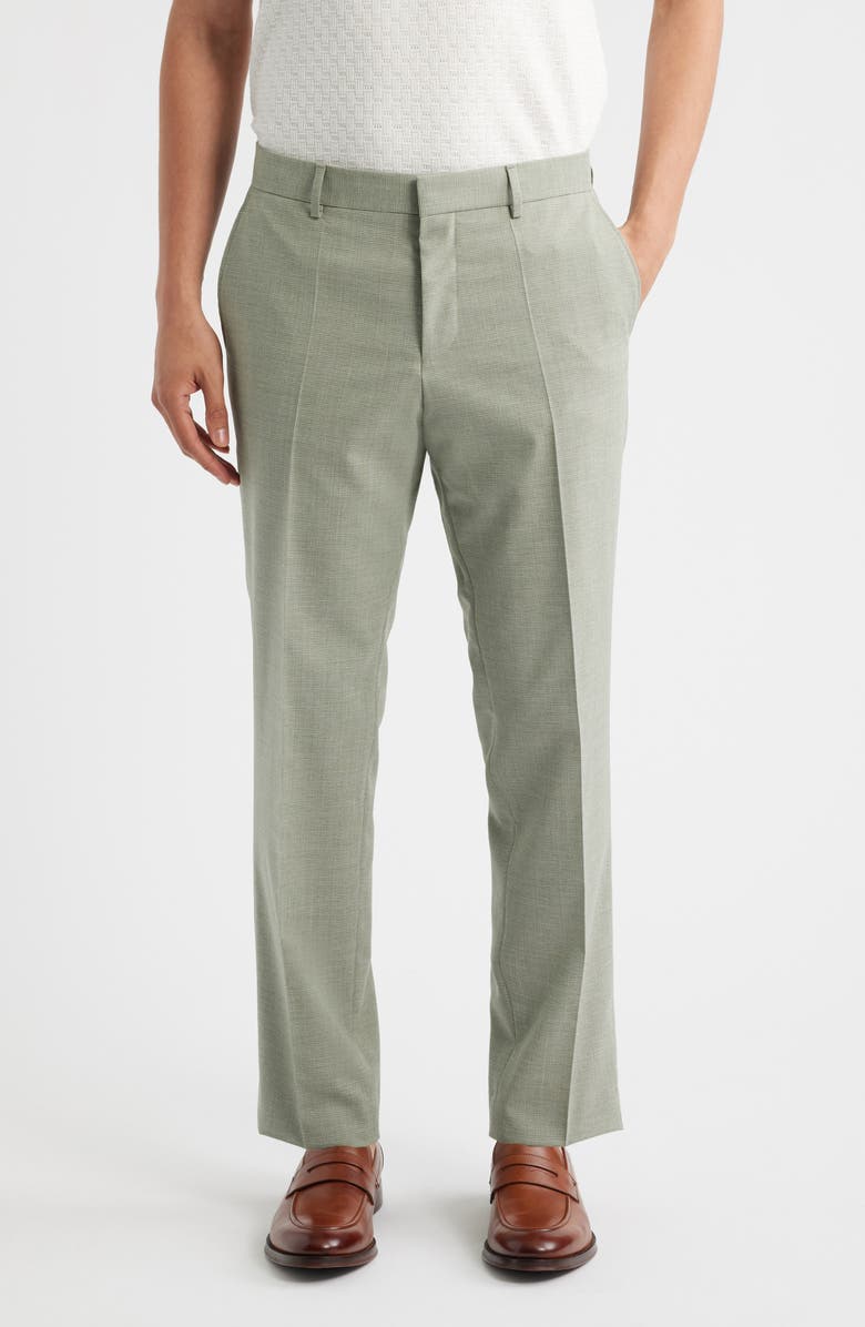 BOSS Genius Slim Fit Microcheck Flat Front Stretch Dress Pants, Main, color, Medium Green