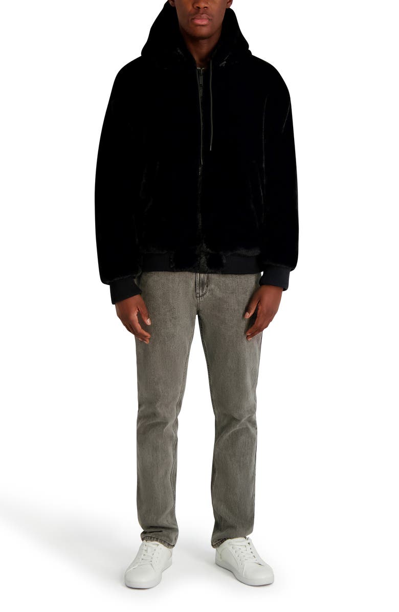 KARL LAGERFELD PARIS Reversible Zip Front Faux Fur Jacket, Alternate, color, Black