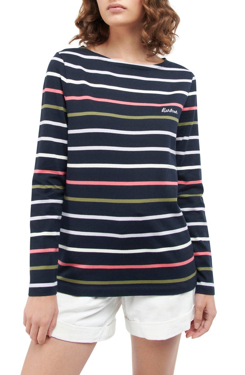 Barbour Hawkins Stripe Long Sleeve Cotton Sweater, Main, color, Navy/ Pink Stripe