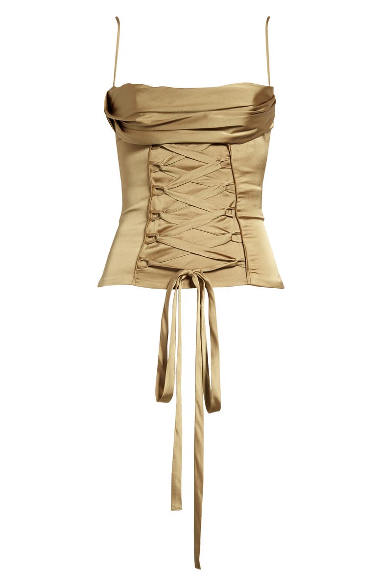 HOUSE OF CB Letitia Lace-Up Satin Corset Top, Alternate, color, Olive