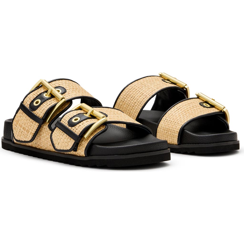 Shop Allsaints Sian Raffia Two-strap Sandal In Natural/black