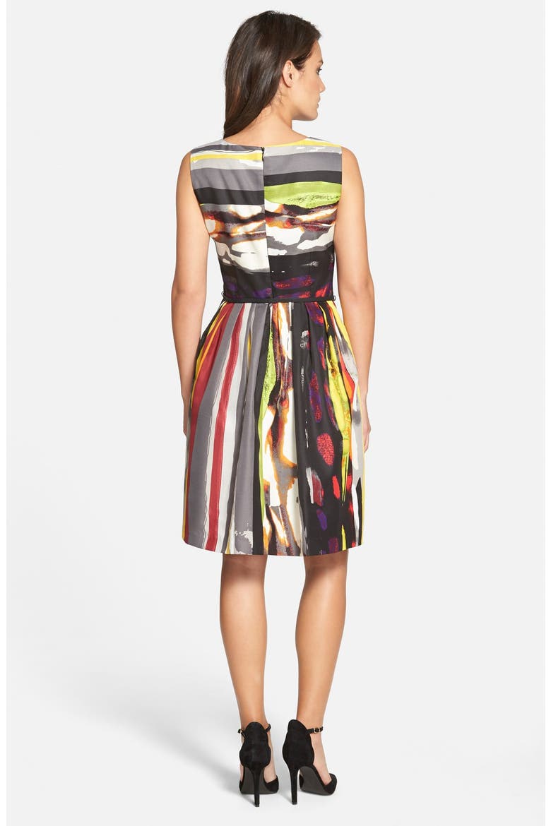 'Galaxy Stripe' Belted Print Twill Fit & Flare Dress, Alternate, color, GREY MULTI