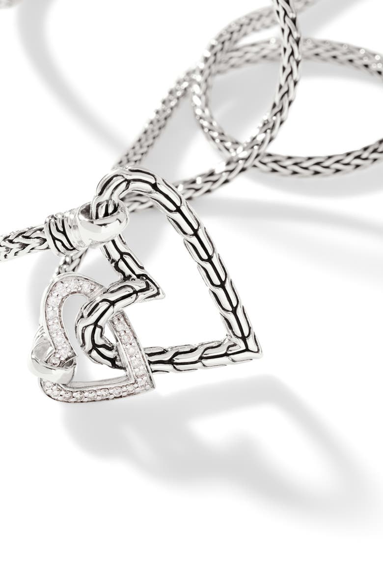 John Hardy Manah Interlocking Pavé Diamond Heart Necklace, Alternate, color, Silver