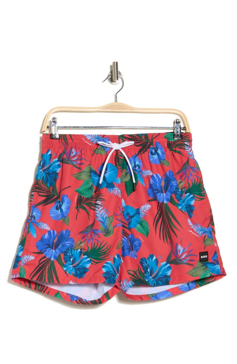 BOSS Piranha Swim Trunks, Alternate, color, Medium Red