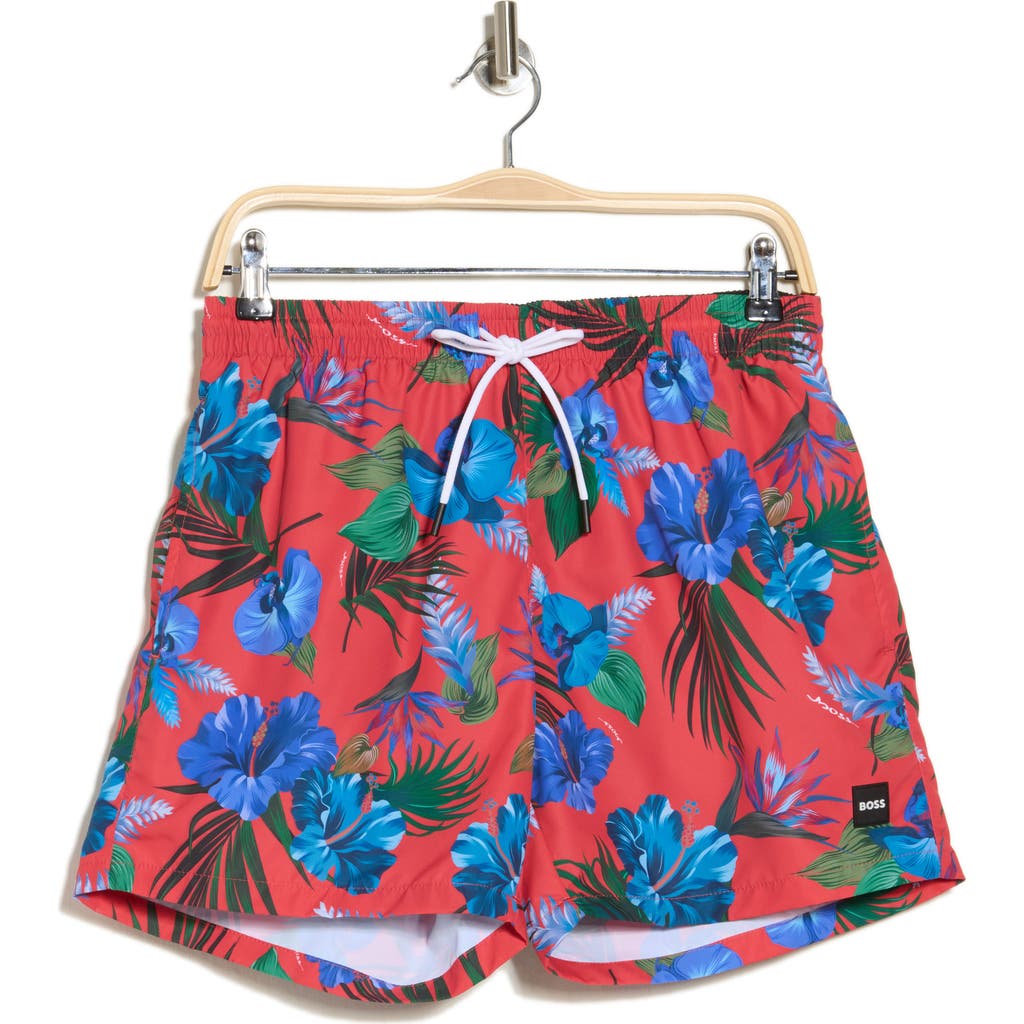 Hugo Boss Boss Piranha Swim Trunks In Medium Red