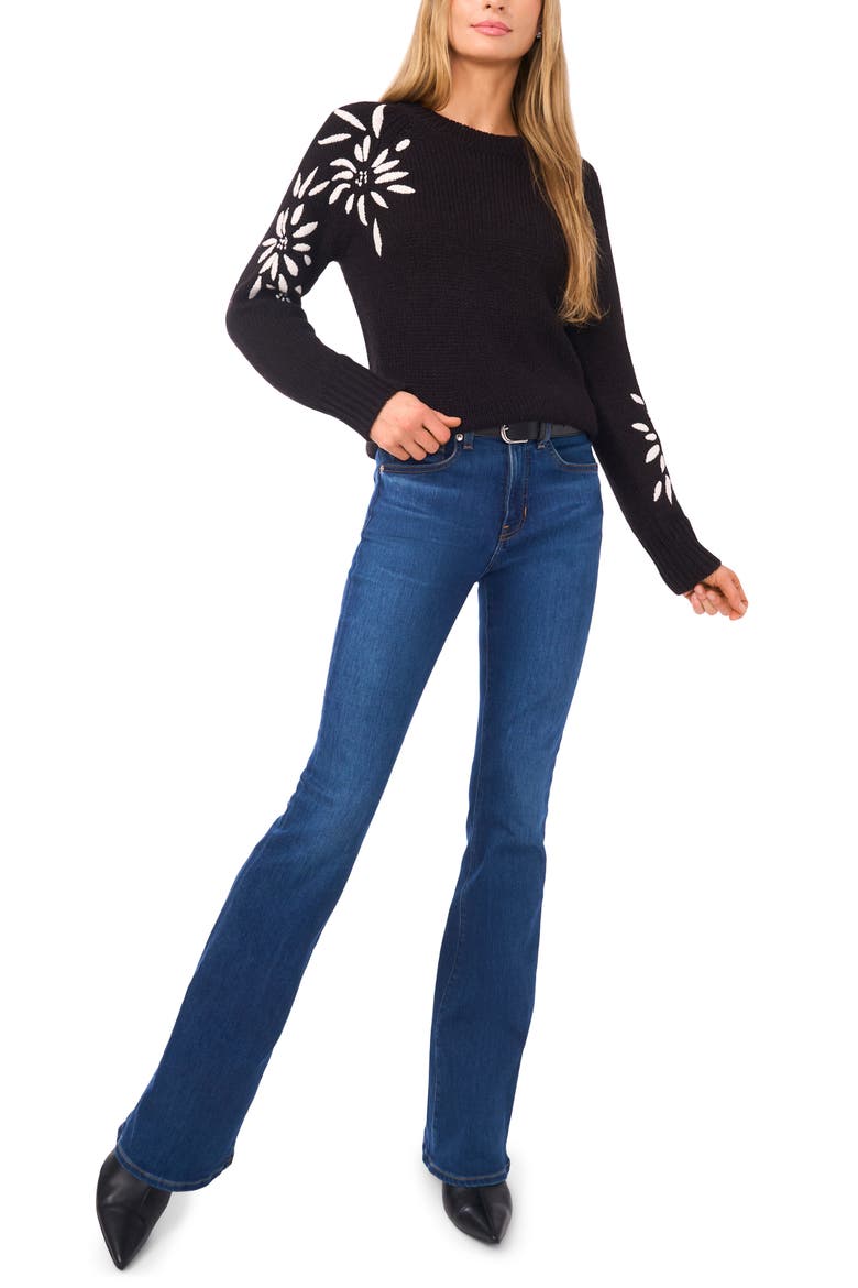 Embroidered Floral Sweater, Alternate, color, RICH BLACK