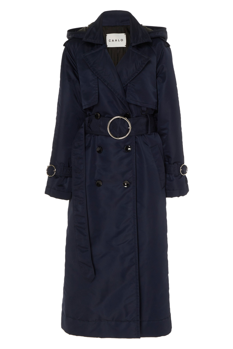 Down Filled Satin Trench, Alternate, color, Navy