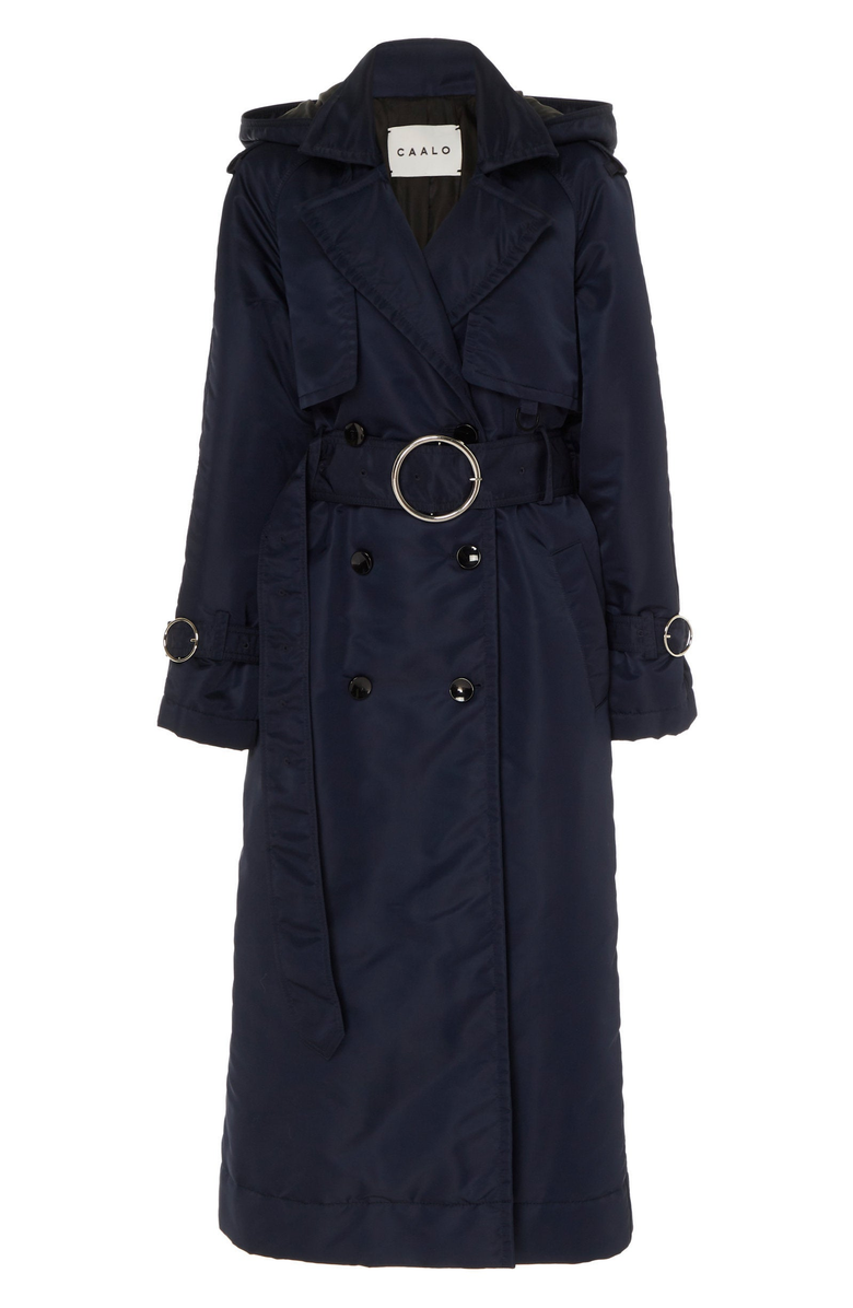 CAALO Down Filled Satin Trench, Alternate, color, Navy