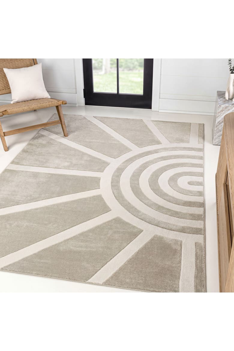 Aelius MidCentury Scandinavian Abstract Sun Two-Tone High-Low Area Rug, Alternate, color, Beige/Cream