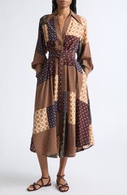 Zimmermann Patchwork Foulard Print Long Sleeve Midi Dress