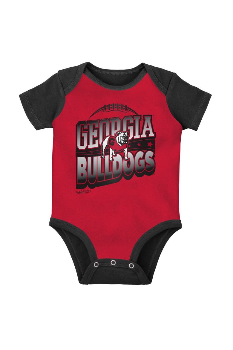Infant Mitchell & Ness Black/Red Georgia Bulldogs 3-Pack Bodysuit, Bib and Bootie Set, Alternate, color, Black