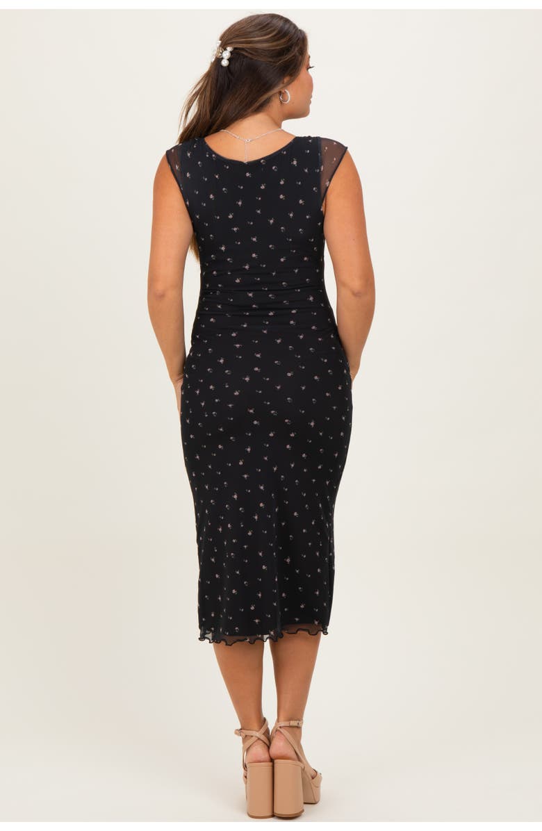 PinkBlush Floral Mesh Front Tie Cutout Midi Dress, Alternate, color, Black