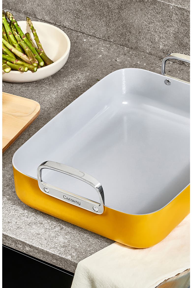 Ceramic Nonstick Roasting Pan & Wire Rack, Alternate, color, MARIGOLD