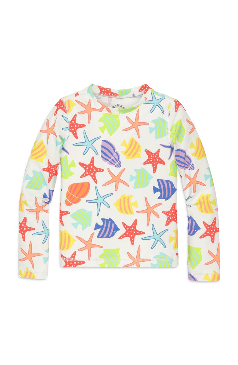 Primary Kids Long Sleeve Swim Top In Seasonal Prints, Main, color, White Under The Sea