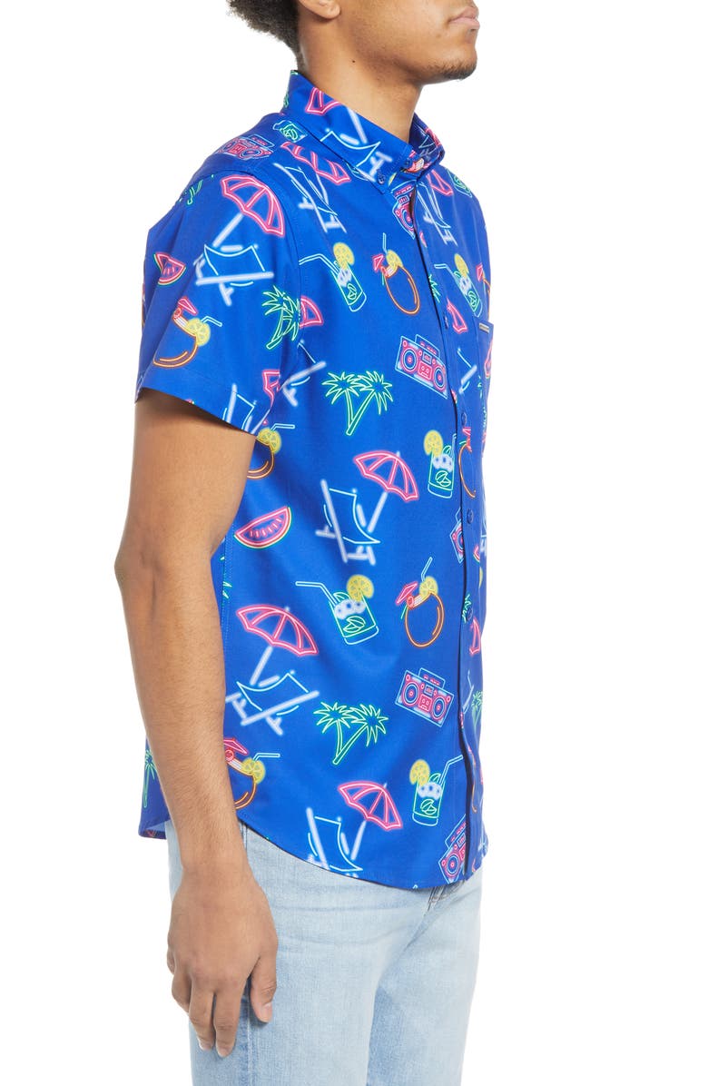 Vintage Summer Neon Water Repellent Short Sleeve Button-Down Shirt, Alternate, color,