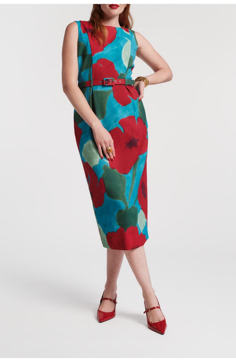 Frances Valentine Audrey Belted Midi Dress, Main, color, Blue/Red/Multi