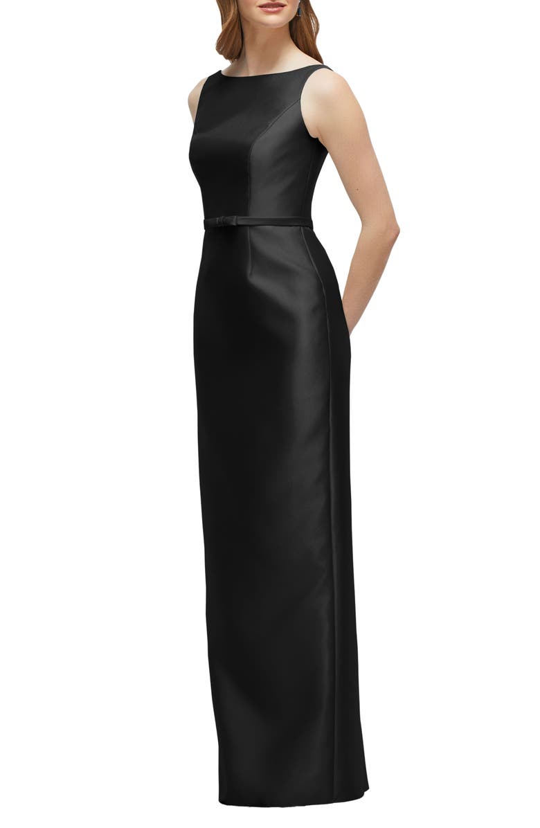 Alfred Sung Sleeveless Satin Twill Column Gown, Alternate, color, Black