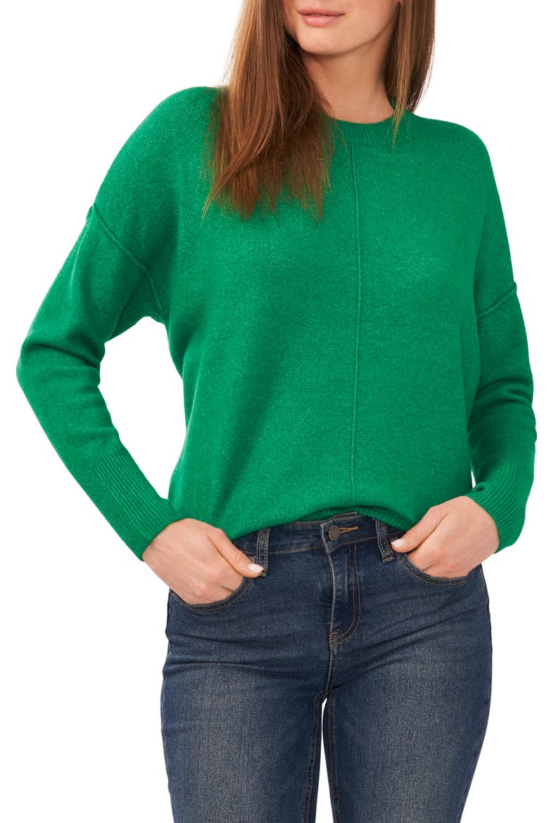 Exposed Seam Crewneck Sweater, Main, color, ELECTRIC GREEN