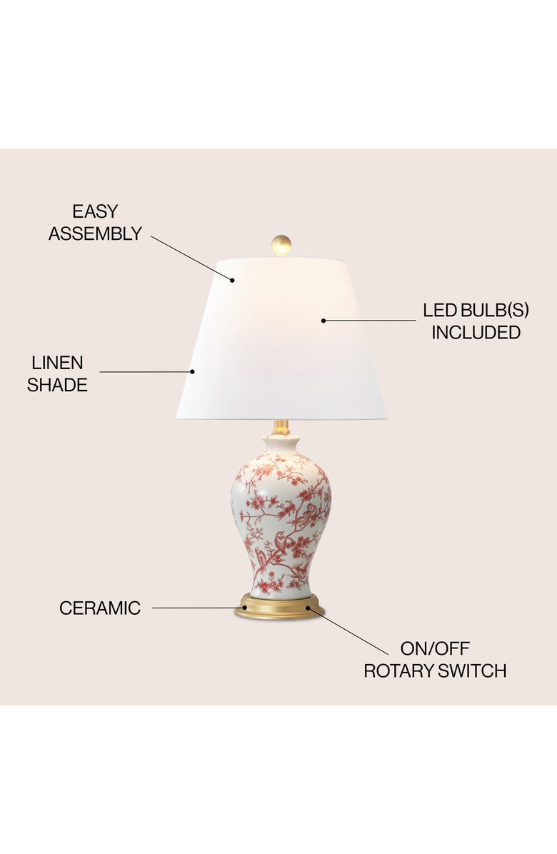 JONATHAN Y Grace French Country Cottage Ceramic/Iron Floral Urn LED Table Lamp, Alternate, color, White/Red
