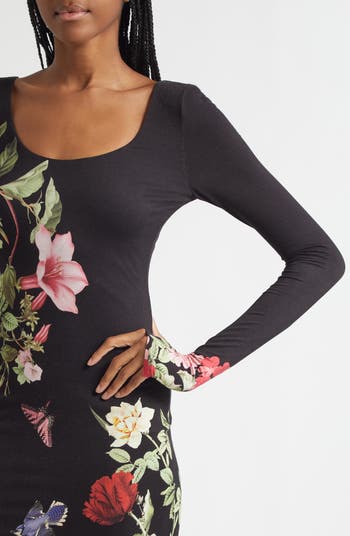 Delora Floral Print Long Sleeve Body-Con Dress