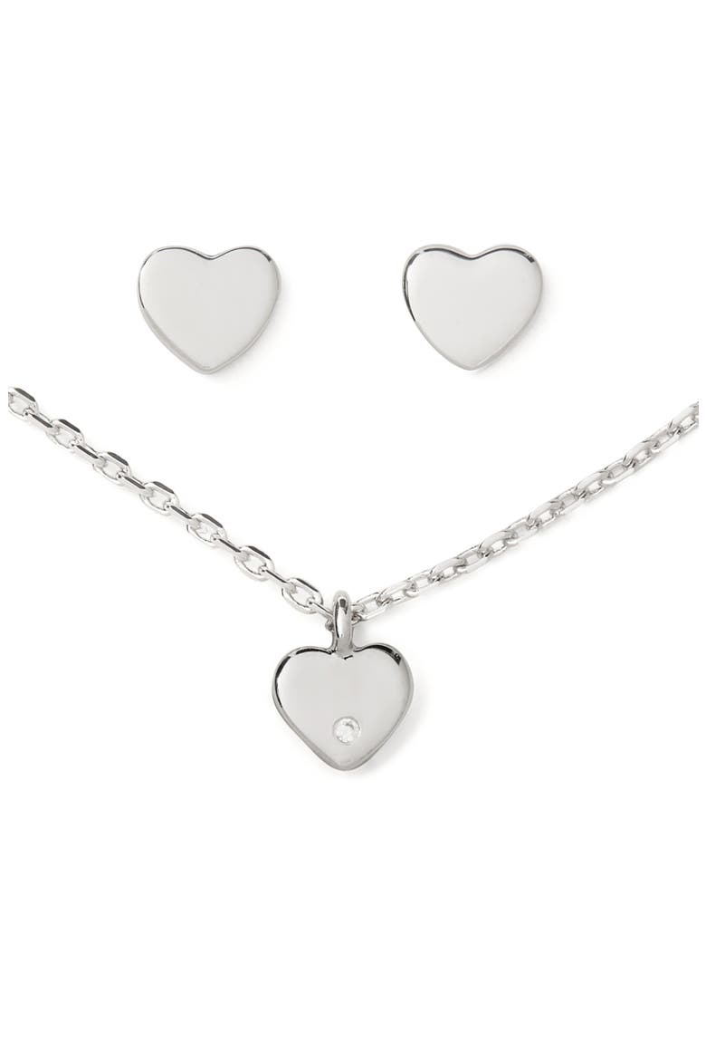 mini heart pendant necklace & stud gift set, Main, color, SILVER