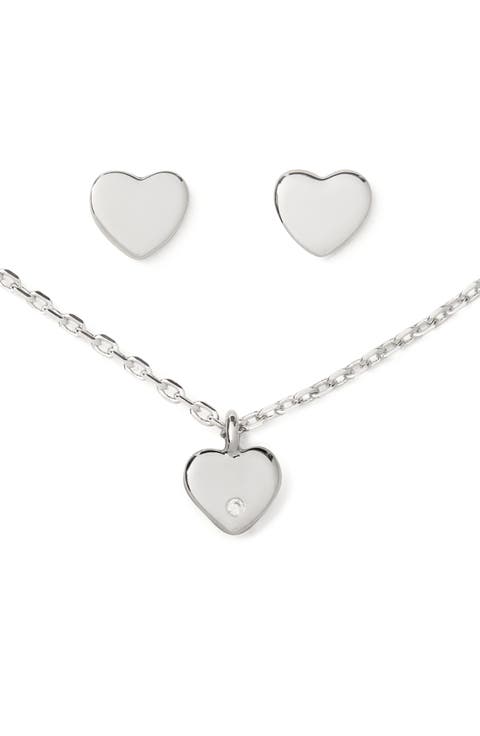 mini heart pendant necklace & stud gift set