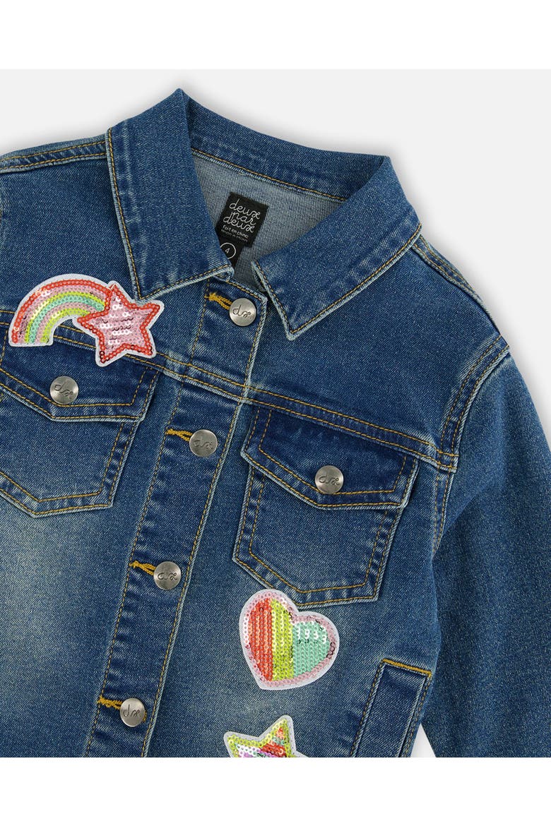 Little Girl's Denim Jacket With Embroidery Patch, Alternate, color, Navy Denim