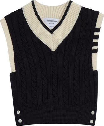 Thom Browne Cable Knit 4-Bar Virgin Wool Sweater Vest
