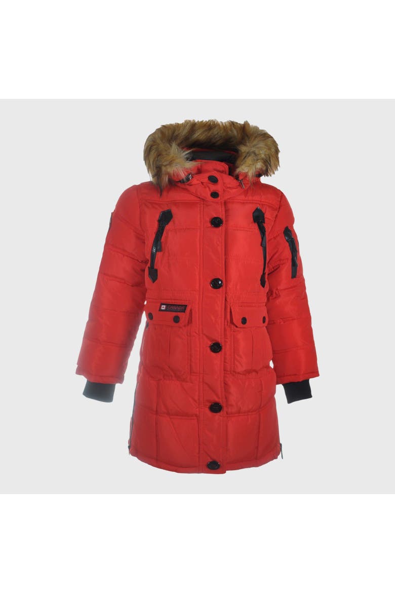Girls' Long Faux Fur Parka, Alternate, color, Red