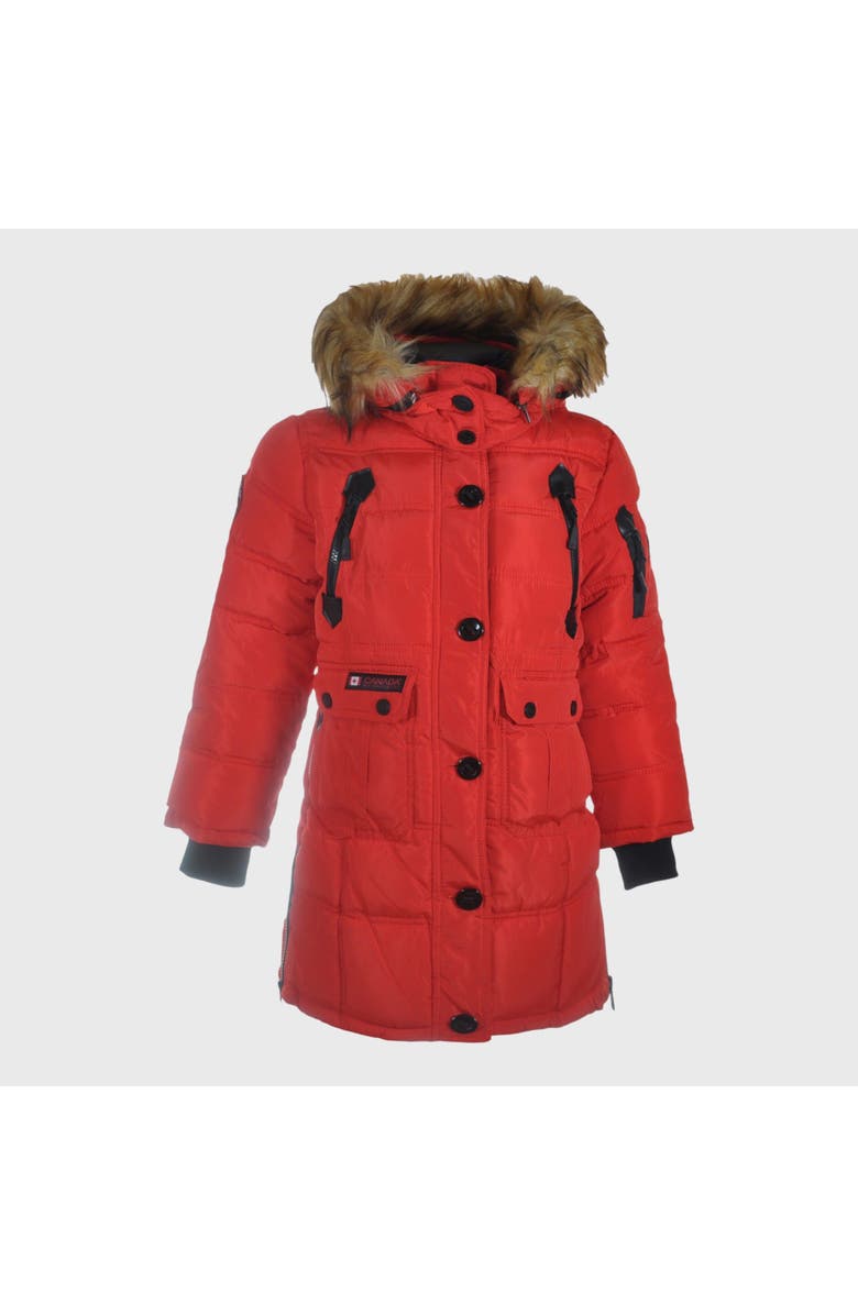 CANADA WEATHER GEAR Girls' Long Faux Fur Parka, Alternate, color, Red