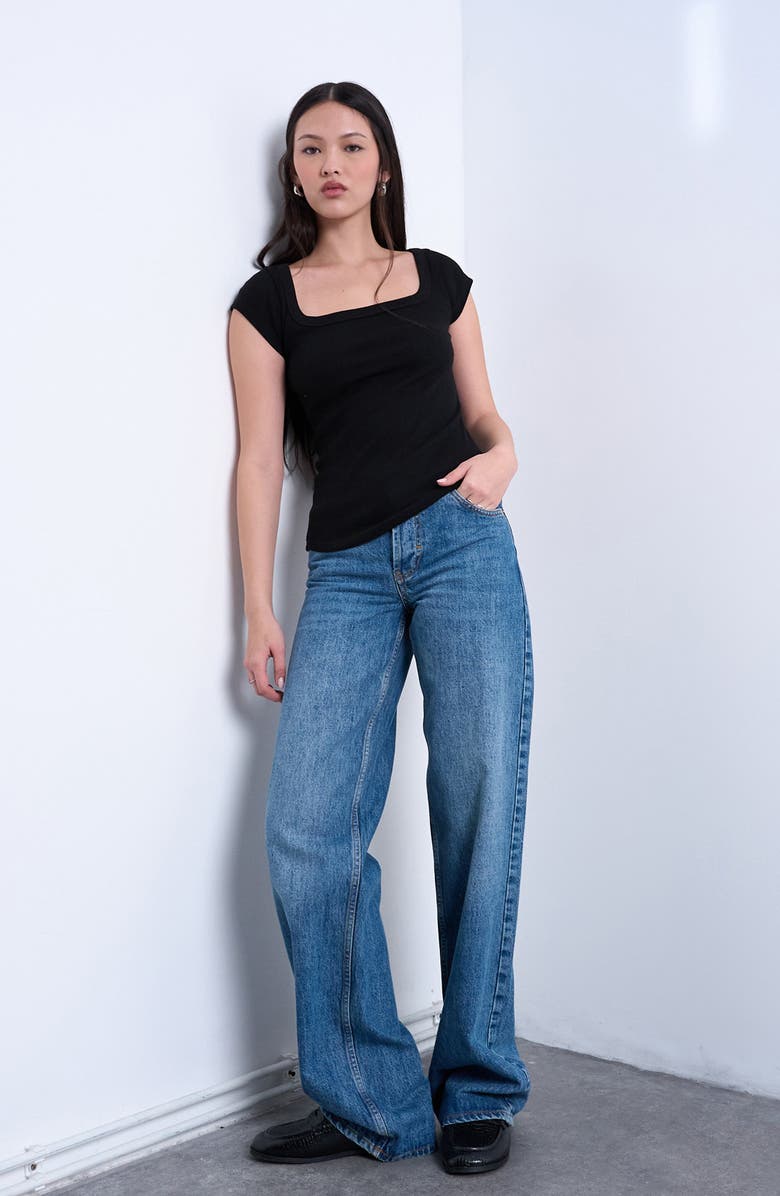 Topshop Square Neck Stretch Cotton Rib T-Shirt, Alternate, color, 