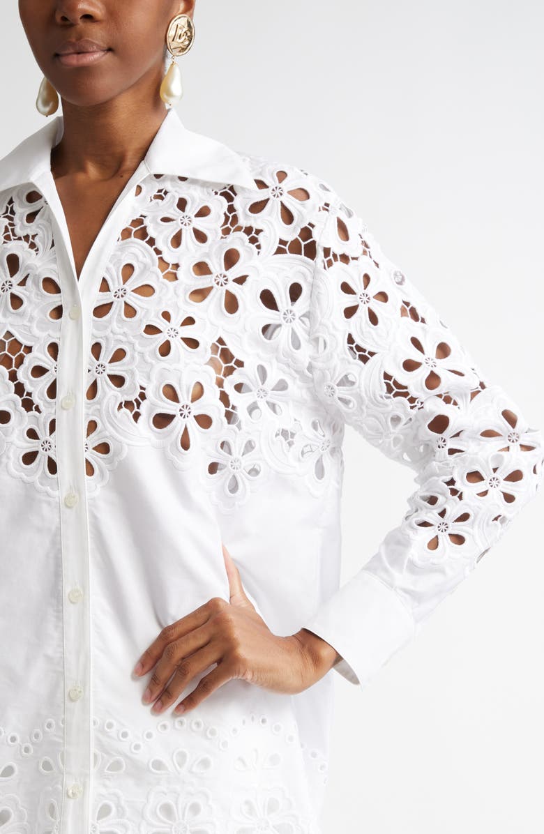 Dolce&Gabbana Oversize Eyelet Button-Up Shirt, Alternate, color,