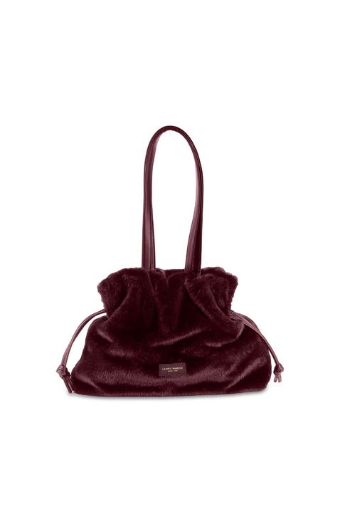 Sugar Faux Fur Shoulder Bag With Functional Drawstring