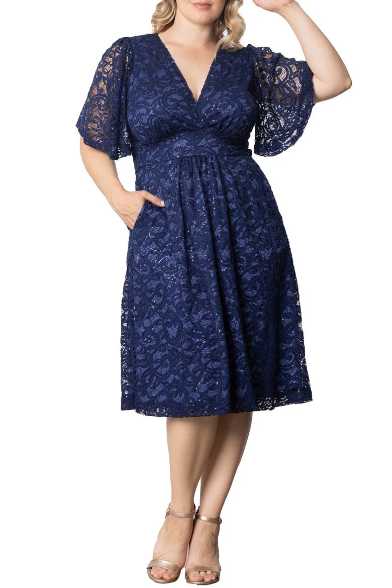 Starry Sequin Lace Fit & Flare Cocktail Dress, Main, color, NOCTURNAL NAVY