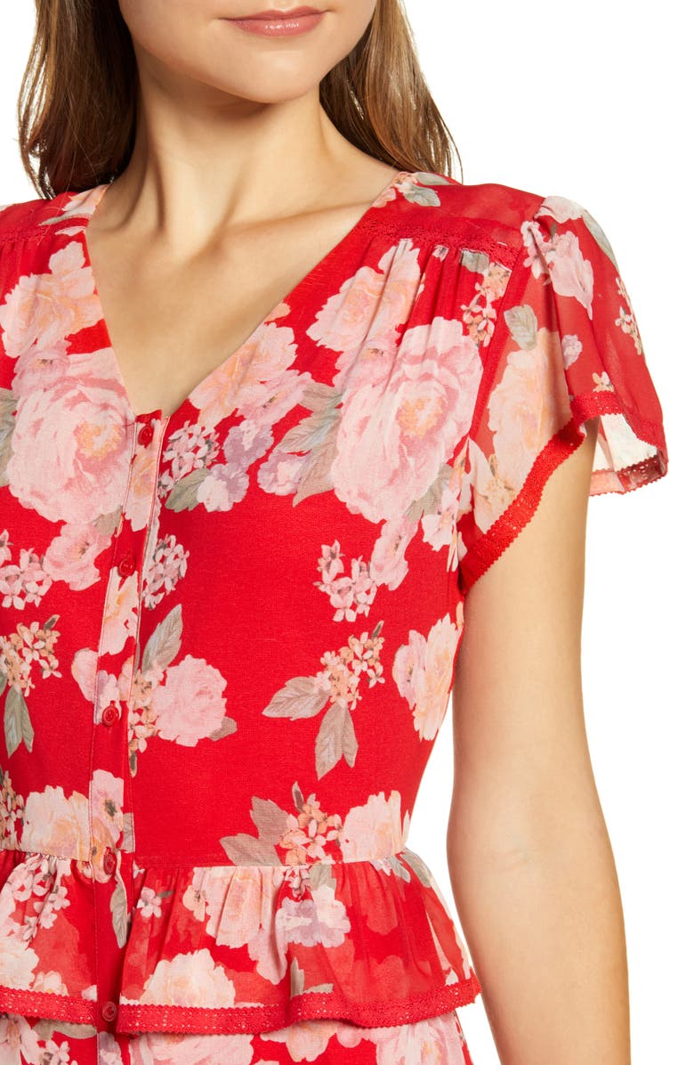 Rachel Parcell Floral Ruffle Shirtdress, Alternate, color, 