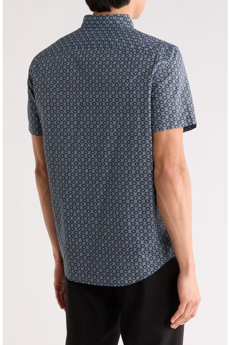 Geometric Print Short Sleeve Chambray Button-Up Shirt, Alternate, color, DARK SAPPHIRE