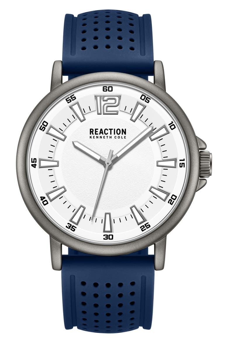 Perforated Silicone Strap Watch, 44mm, Main, color, DARK BLUE