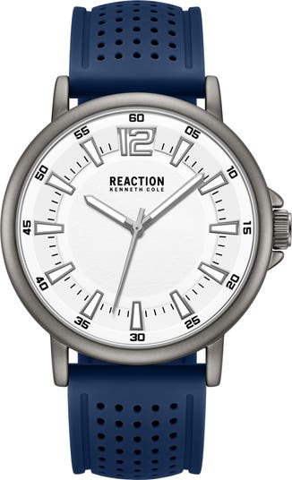 Kenneth Cole Reaction Perforated Silicone Strap Watch, 44mm