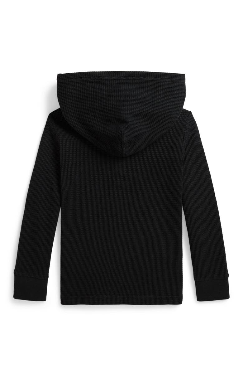 Kids' Waffle Knit Hoodie, Alternate, color, POLO BLACK