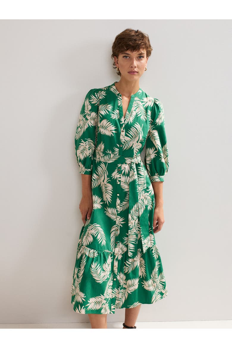 Louisa Mandarin Collar Midi Shirt Dress, Alternate, color, Green
