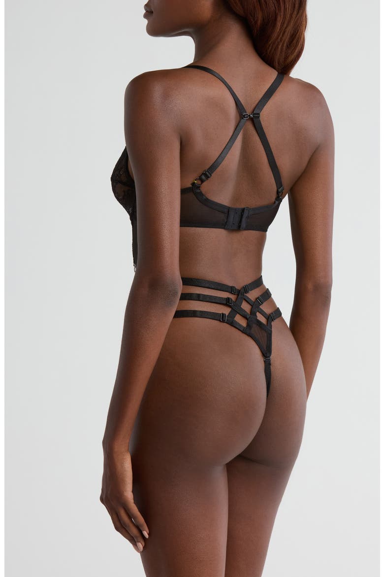 Underwire Lace & Mesh Teddy, Alternate, color, BLACK