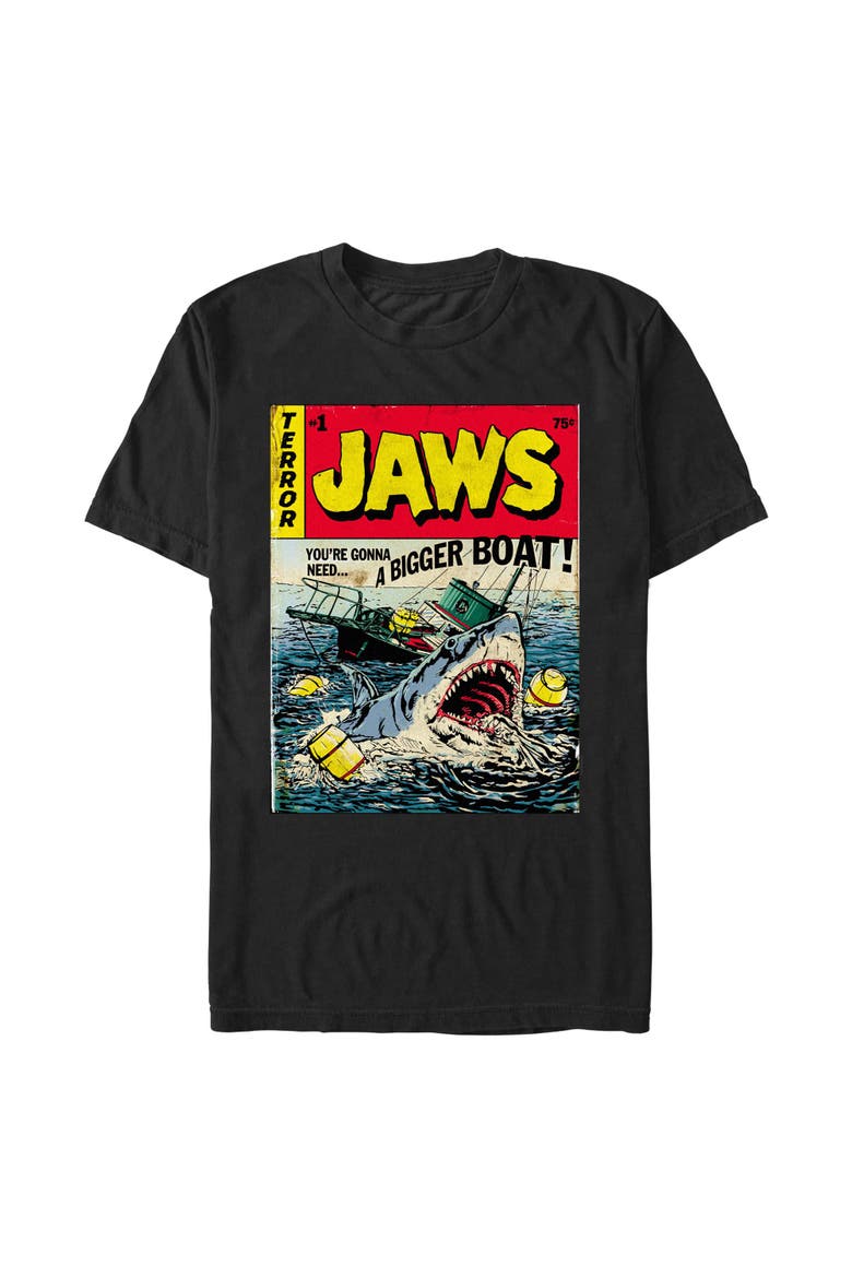 Men's Jaws Retro Comic Book Shark  Graphic T-Shirt, Main, color, Black