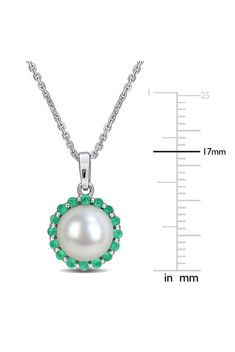 8-8.5mm Cultured Pearl & Emerald Pendant Necklace, Alternate, color, GREEN