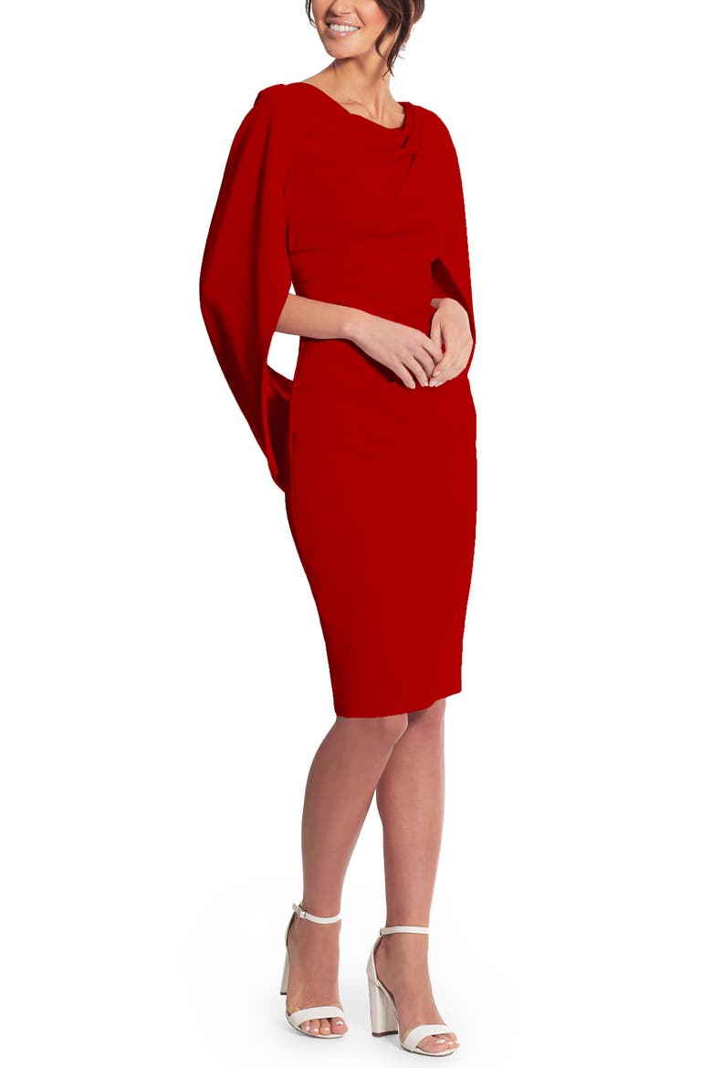 Cape Sleeve Crepe Sheath Dress, Alternate, color, RED