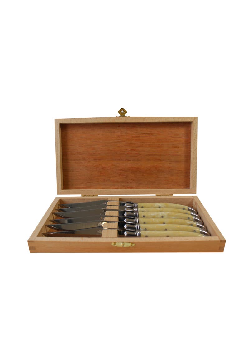 6 Piece Steak Knife Set, in Wood Presentation Box, Main, color, Pale Horn