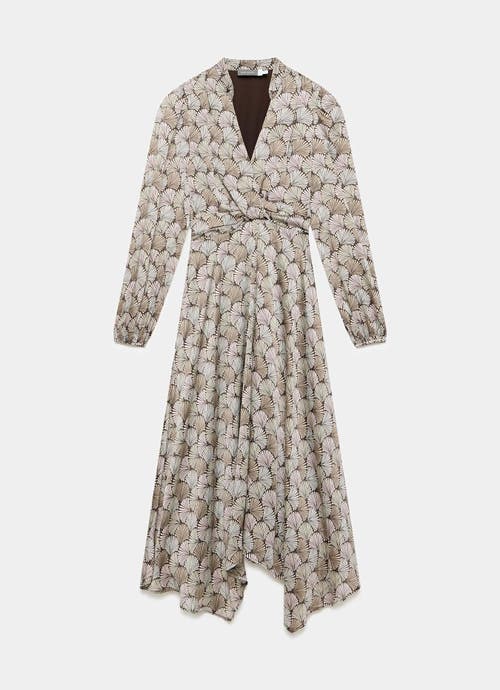 Mint Velvet Geo Long Sleeve Print Midi Dress In Neutral