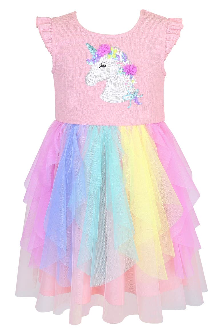 Kids' Unicorn Sequin Tulle Dress, Main, color, PINK MULTI